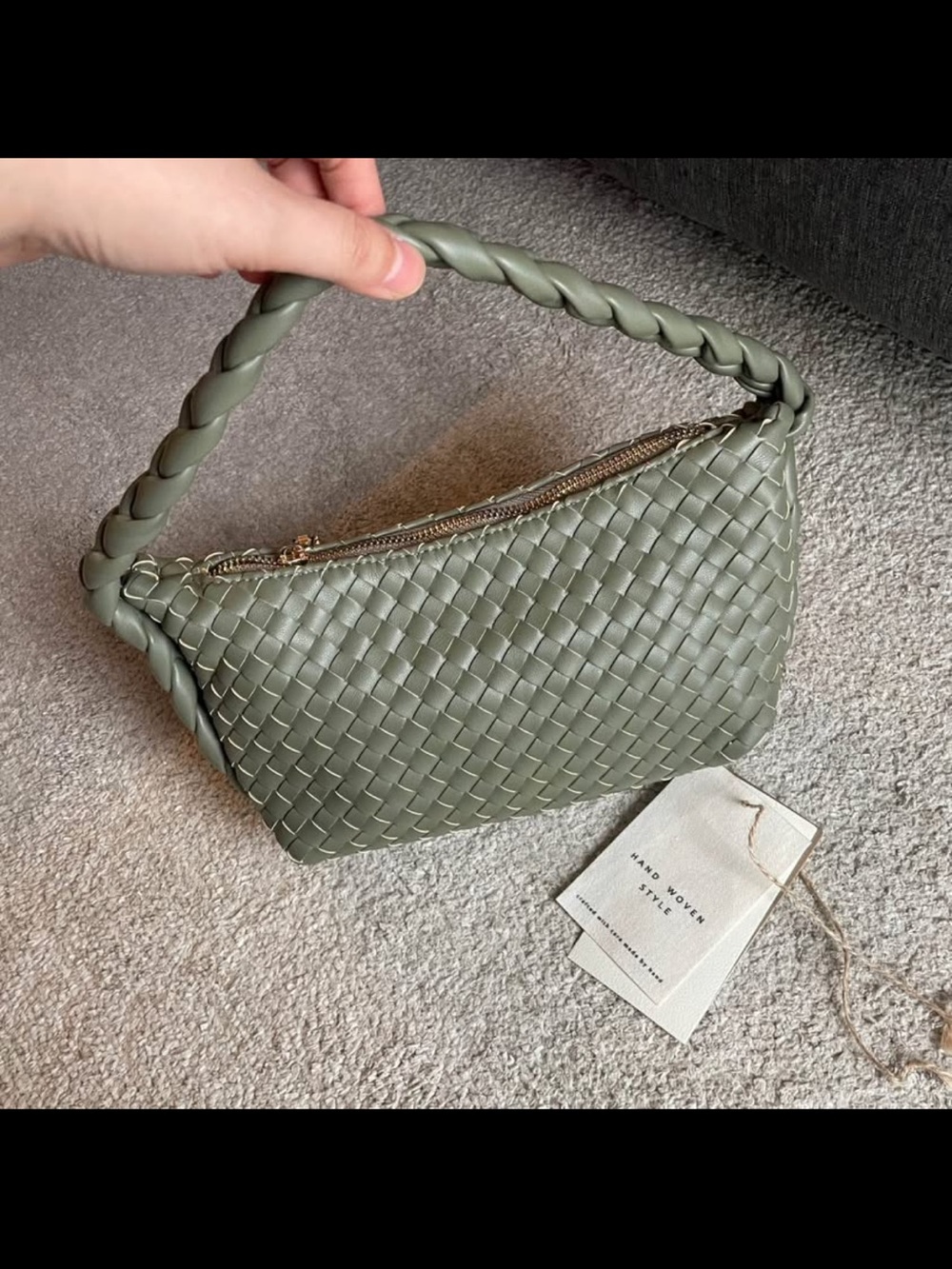 Antik Kraft Woven Shoulder Bag in Sage Green
